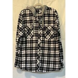 Men's XL Mountain Expedition Long Sleeve Black/White Flannel Hoodie w/Pockets